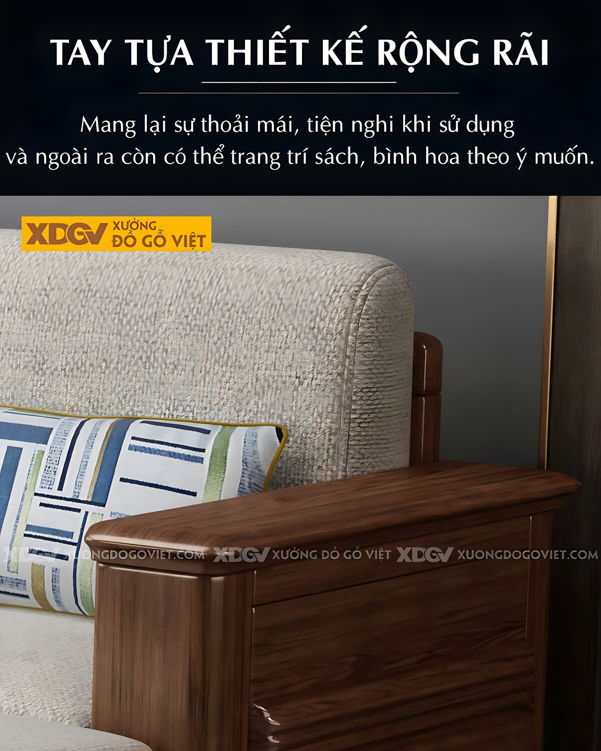 Bộ Ghế Sofa Gỗ Óc Chó Hiện Đại Mặt Nan Bọc Nệm Dày Cao Cấp