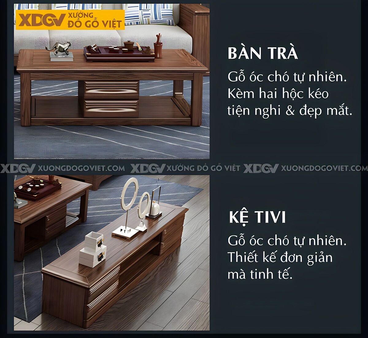 Bộ Ghế Sofa Gỗ Óc Chó Hiện Đại Mặt Nan Bọc Nệm Dày Cao Cấp