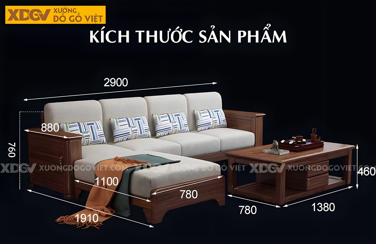 Bộ Ghế Sofa Gỗ Óc Chó Hiện Đại Mặt Nan Bọc Nệm Dày Cao Cấp