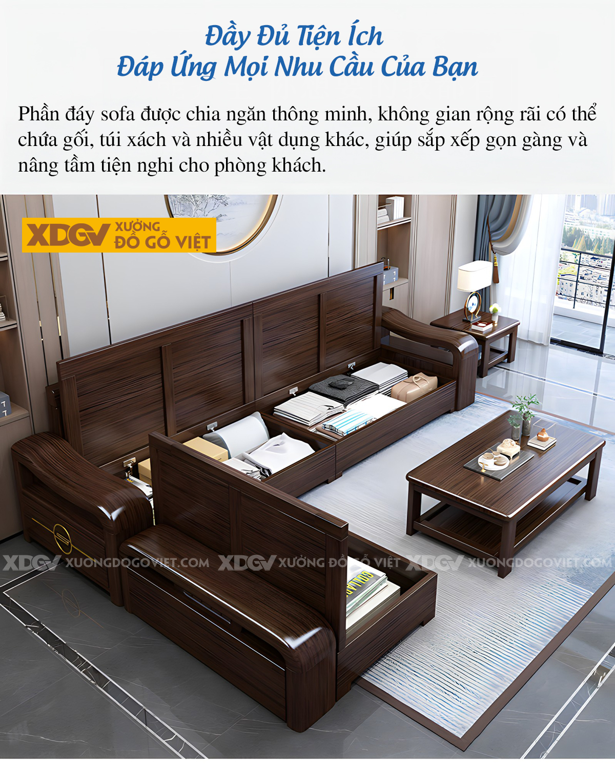 Bộ Sofa Căn Hộ Gỗ Lim Thịt Hiện Đại Tối Giản Cho Gia Đình