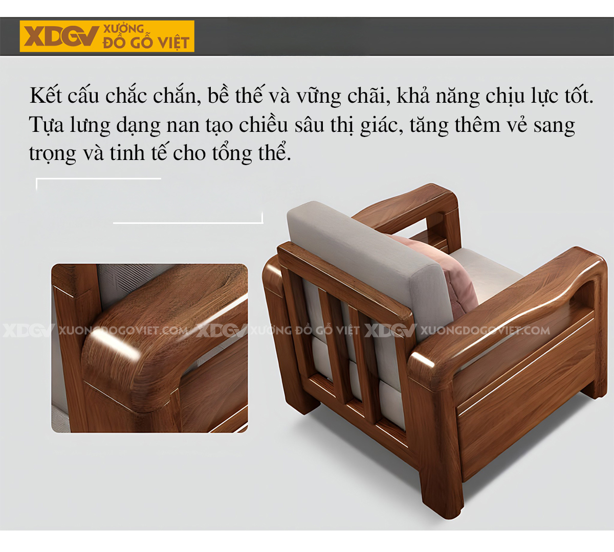 Bộ Sofa Căn Hộ Gỗ Lim Tự Nhiên Hiện Đại Tựa Nan Bọc Nệm