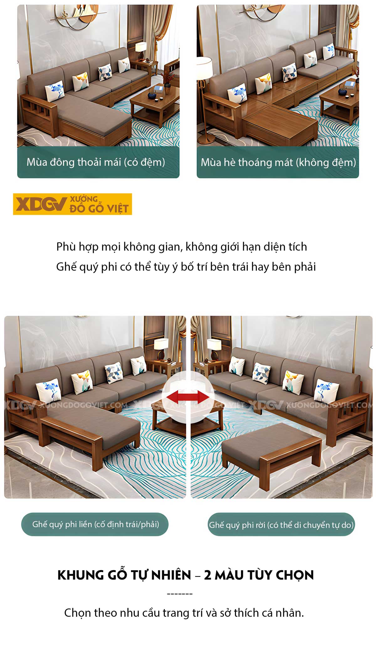 Bộ Sofa Chung Cư Gỗ Sồi Tự Nhiên Ghế Tựa Nan Đơn Giản