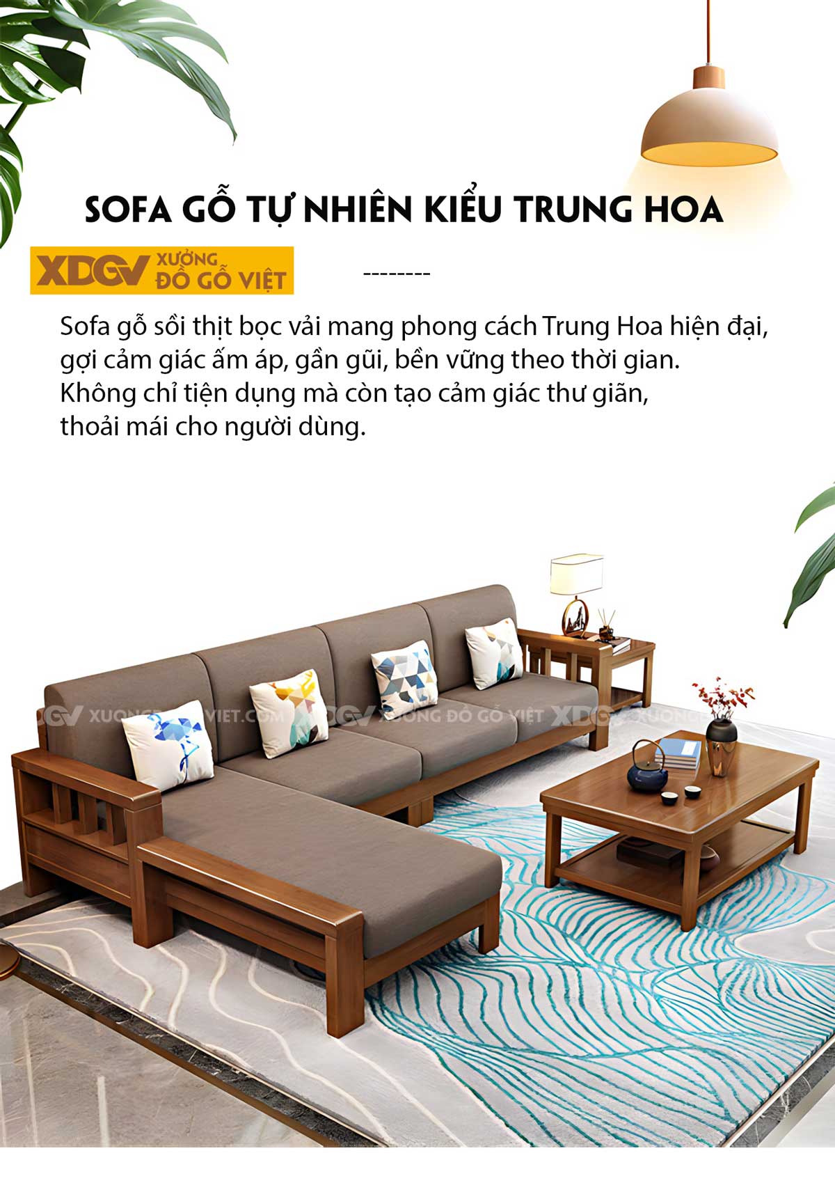 Bộ Sofa Chung Cư Gỗ Sồi Tự Nhiên Ghế Tựa Nan Đơn Giản