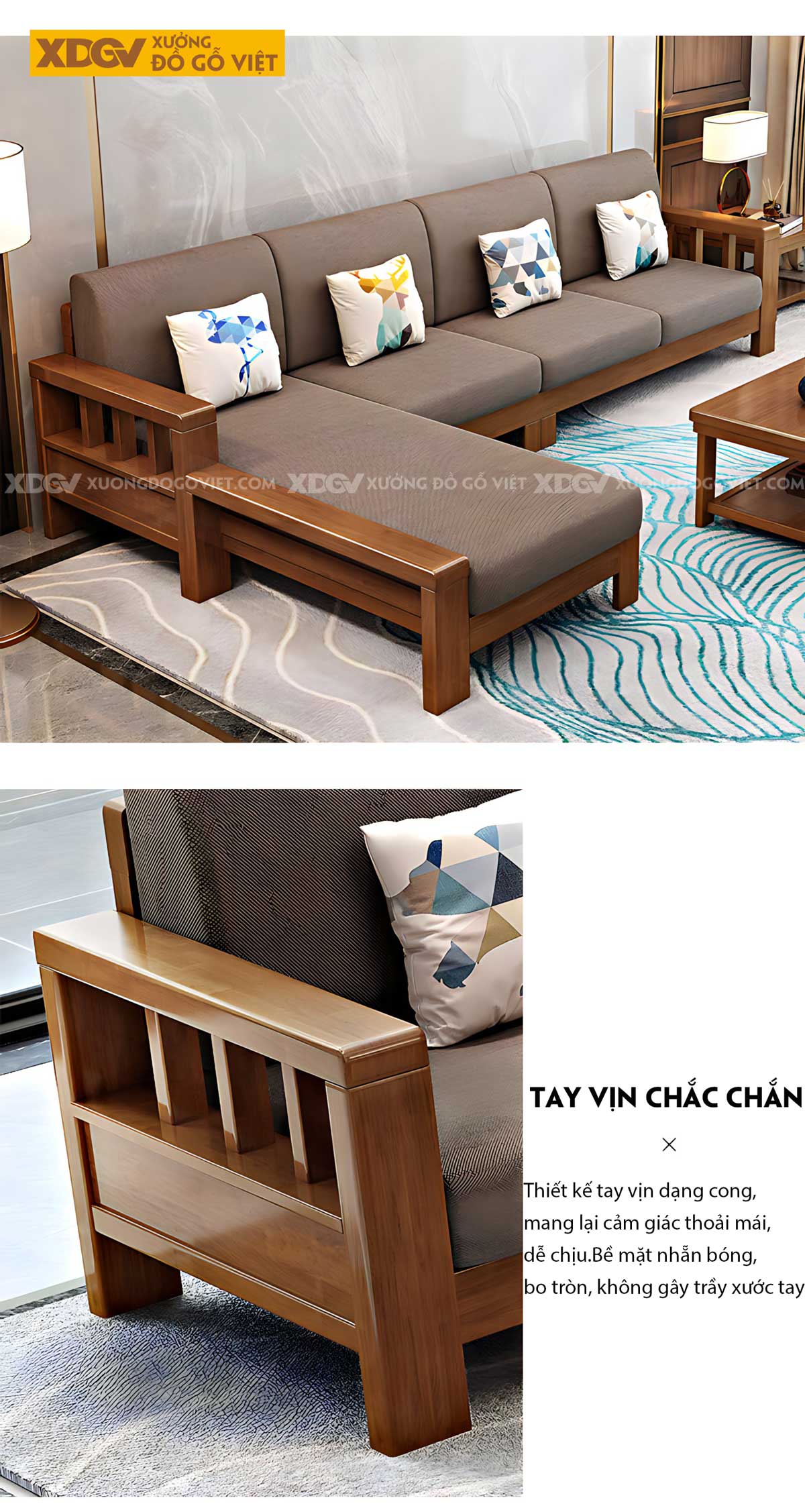 Bộ Sofa Chung Cư Gỗ Sồi Tự Nhiên Ghế Tựa Nan Đơn Giản