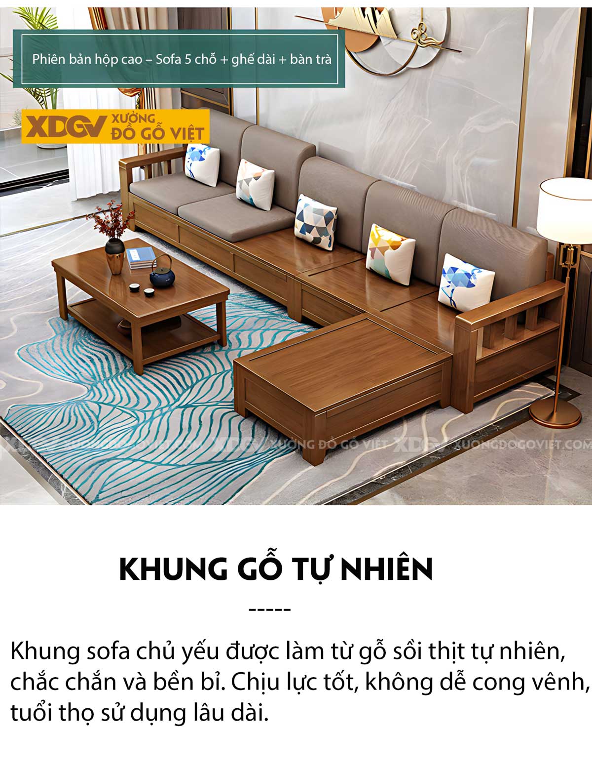 Bộ Sofa Chung Cư Gỗ Sồi Tự Nhiên Ghế Tựa Nan Đơn Giản