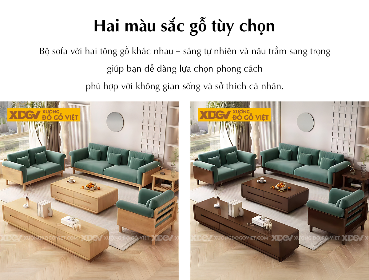 Bộ Sofa Gỗ Cao Su Tay Ghép Tấm Liền Mạch Bọc Nệm Cao Cấp