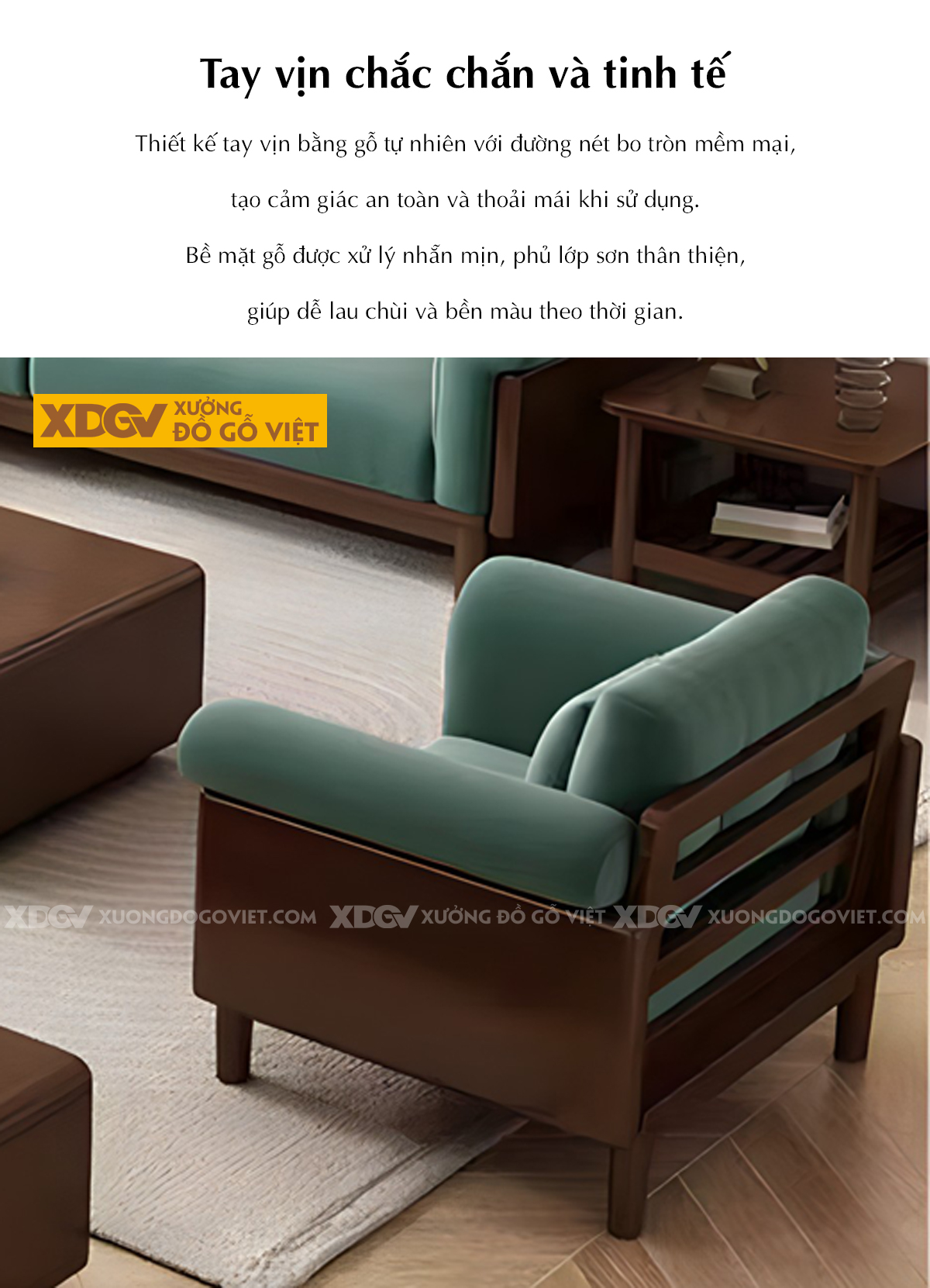 Bộ Sofa Gỗ Cao Su Tay Ghép Tấm Liền Mạch Bọc Nệm Cao Cấp