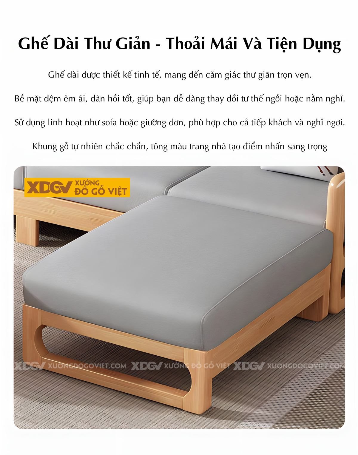 Bộ Sofa Gỗ Cao Su Tay Vịn Nan Dọc Bo Tròn Góc Liền Chân
