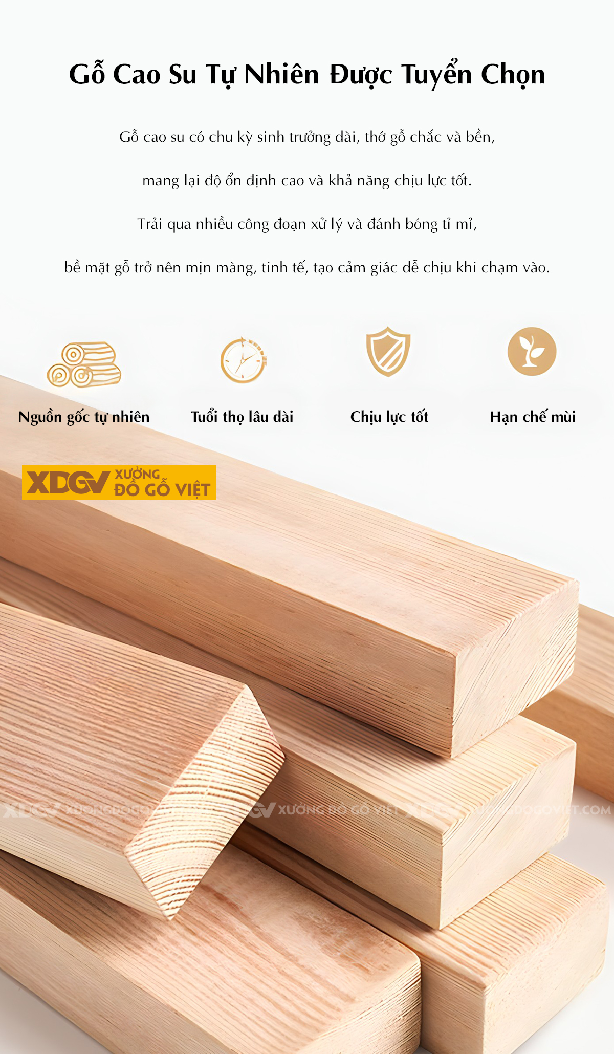 Bộ Sofa Gỗ Cao Su Tay Vịn Nan Dọc Bo Tròn Góc Liền Chân