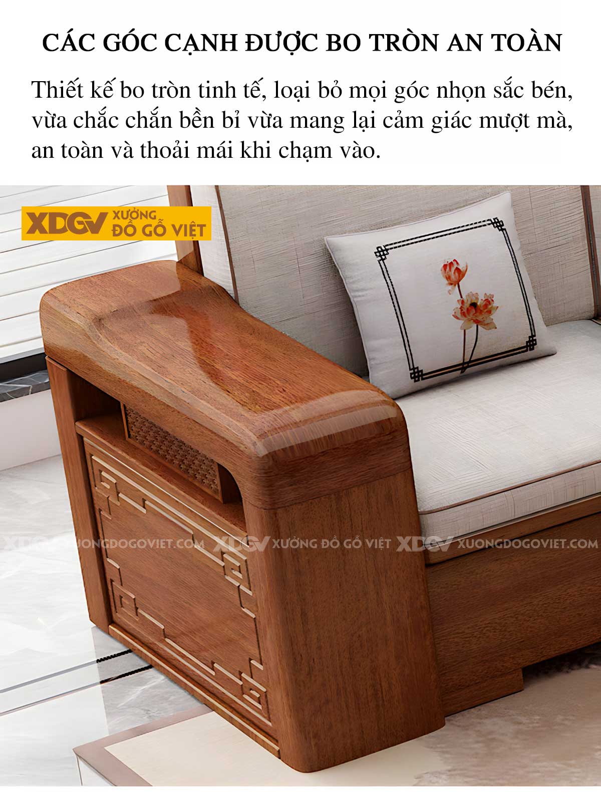 Bộ Sofa Gõ Đỏ Phòng Khách Góc L Bề Thế Bọc Nệm Hoa Văn Đẹp