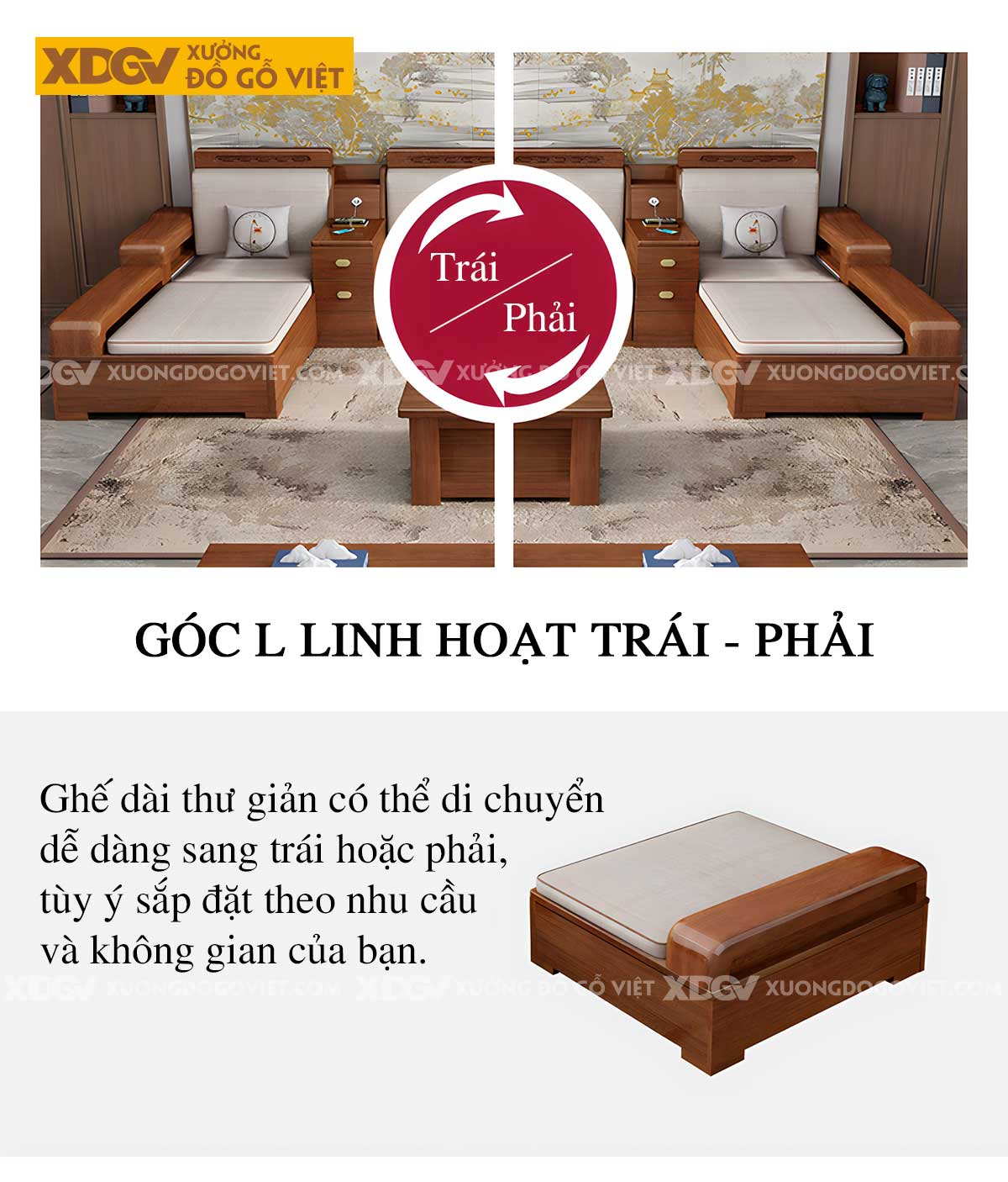 Bộ Sofa Gõ Đỏ Phòng Khách Góc L Bề Thế Bọc Nệm Hoa Văn Đẹp