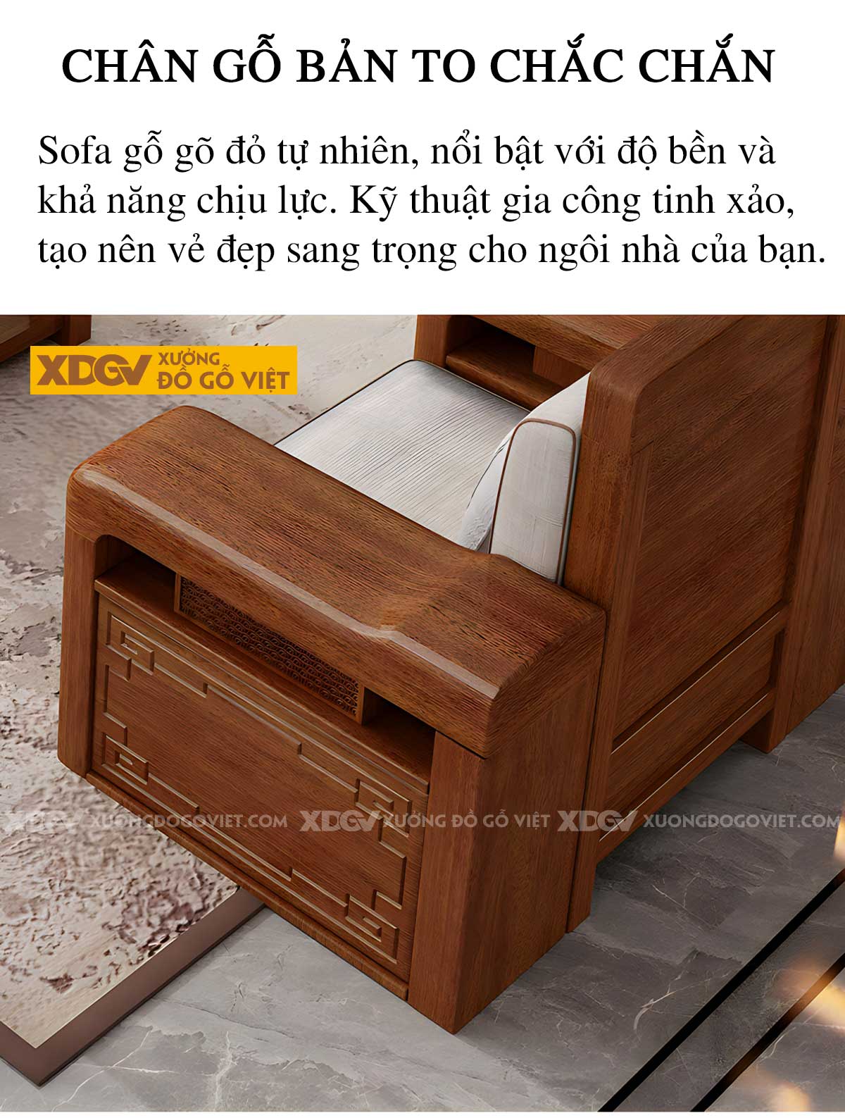 Bộ Sofa Gõ Đỏ Phòng Khách Góc L Bề Thế Bọc Nệm Hoa Văn Đẹp