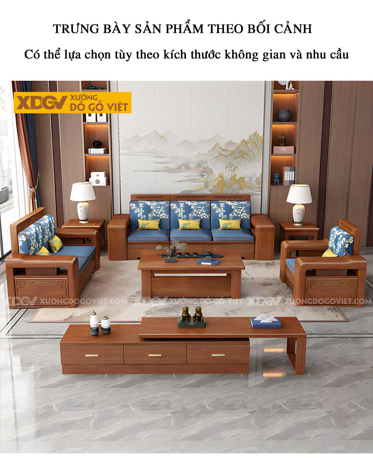 Bộ Sofa Gõ Đỏ Phòng Khách Góc L Bề Thế Bọc Nệm Hoa Văn Đẹp
