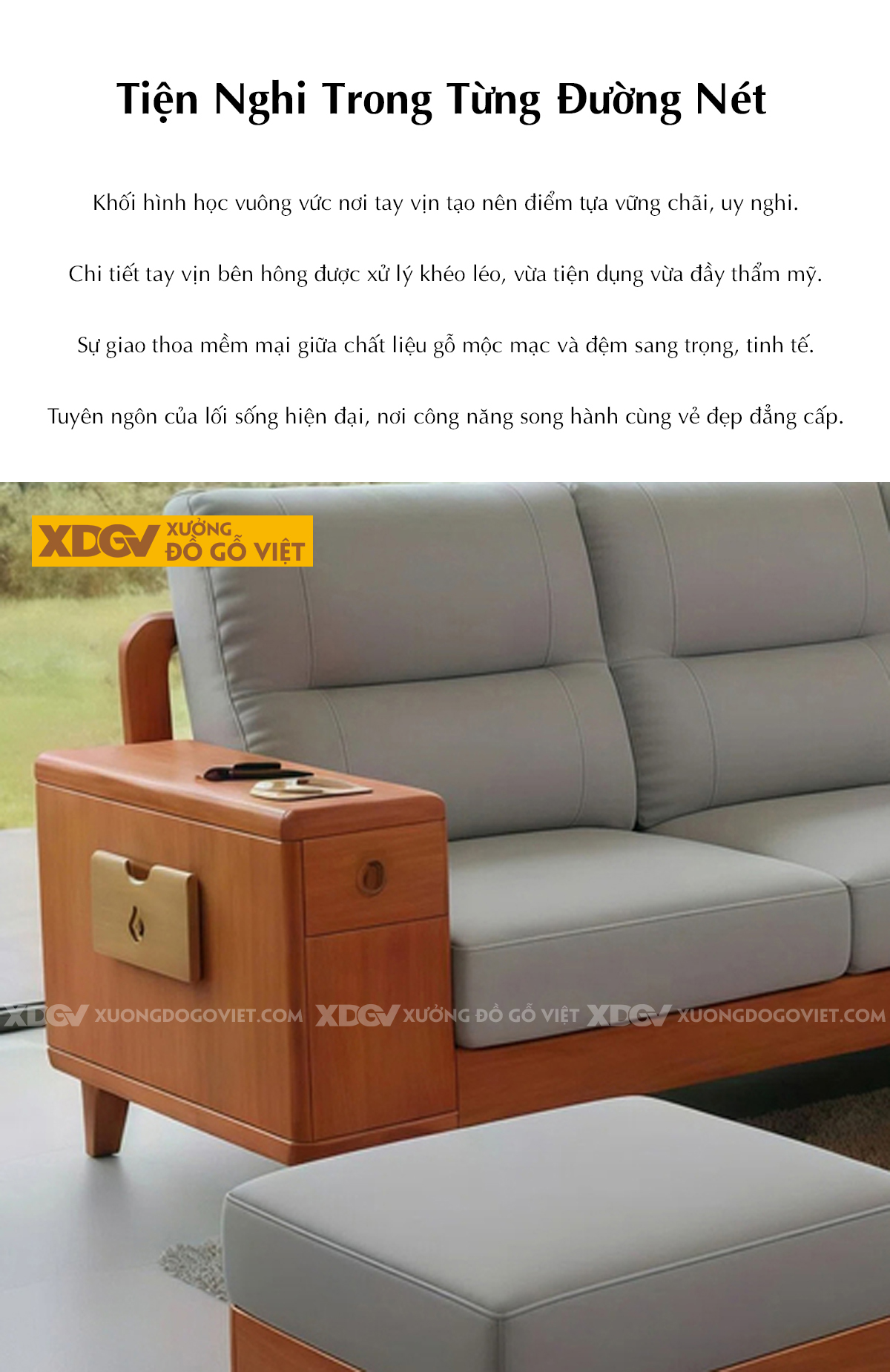 Bộ Sofa Gỗ Gõ Đỏ Sang Trọng Thiết Kế Tay Vuông Phối Ngăn Kéo