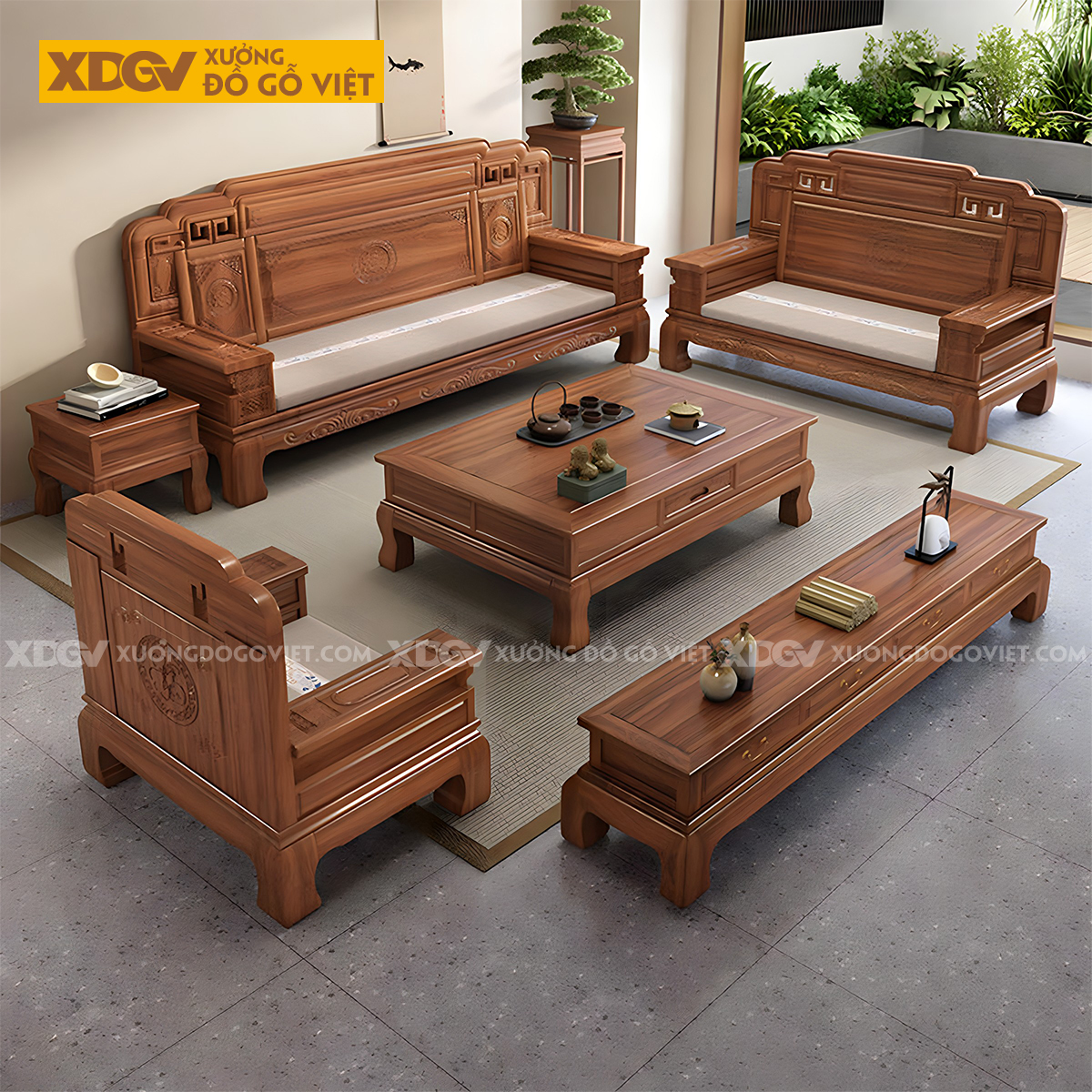 Bộ Sofa Gỗ Lim Phòng Khách Cổ Điển Á Đông Chạm Khắc Tinh Tế