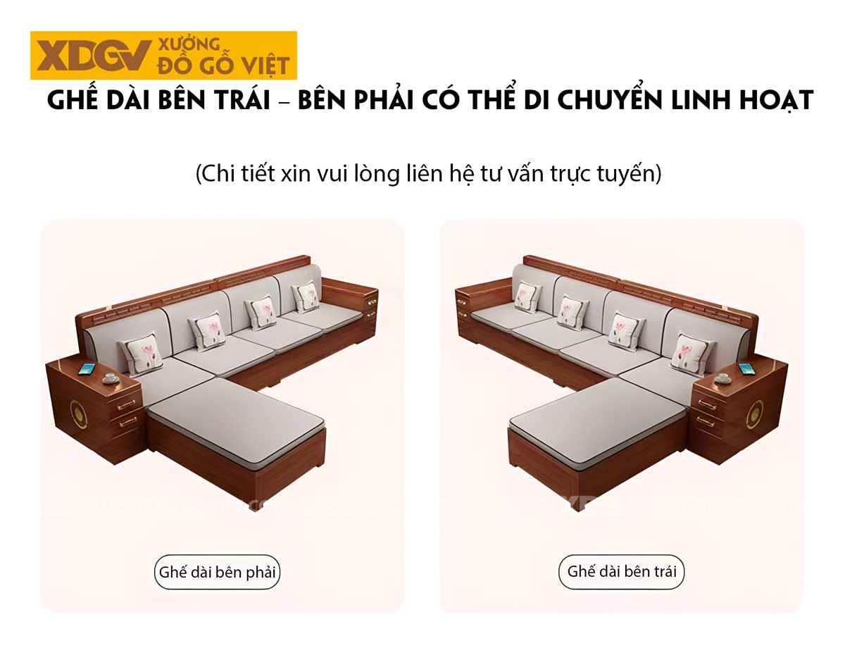 Bộ Sofa Gỗ Sồi Hiện Đại Á Đông Tay Tựa Ngăn Kéo Tiện Lợi