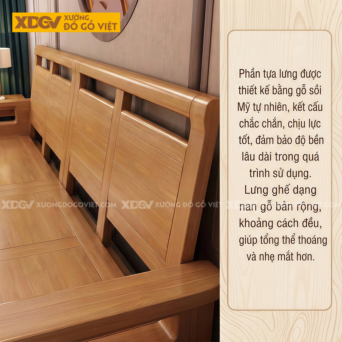 Bộ Sofa Gỗ Sồi Mỹ 4 Món Tựa Lưng Bảng Lớn