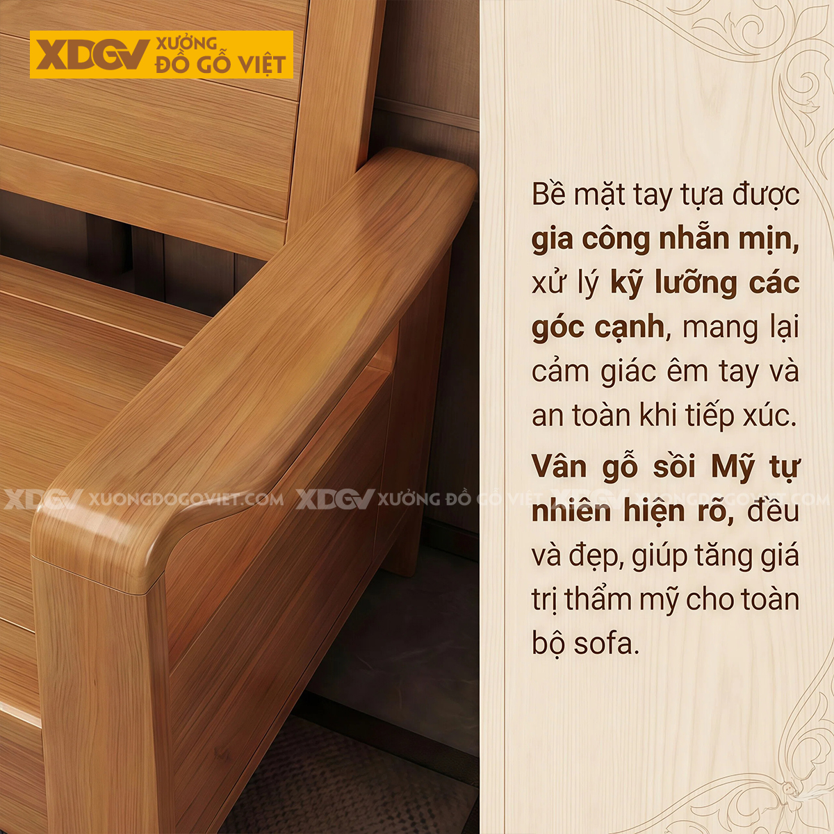 Bộ Sofa Gỗ Sồi Mỹ 4 Món Tựa Lưng Bảng Lớn