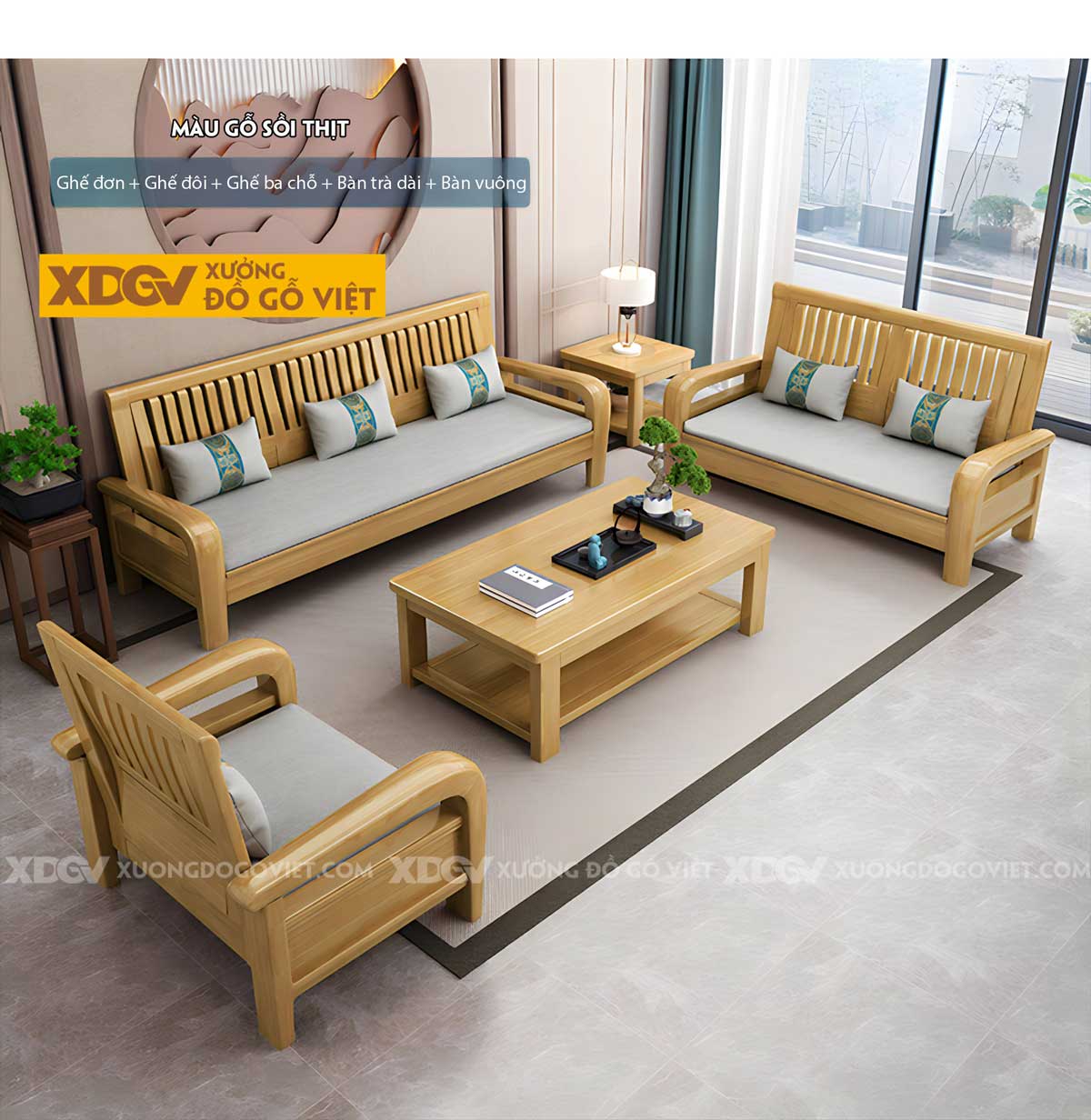 Bộ Sofa Gỗ Sồi Phòng Khách Hiện Đại Tối Giản Cho Gia Đình