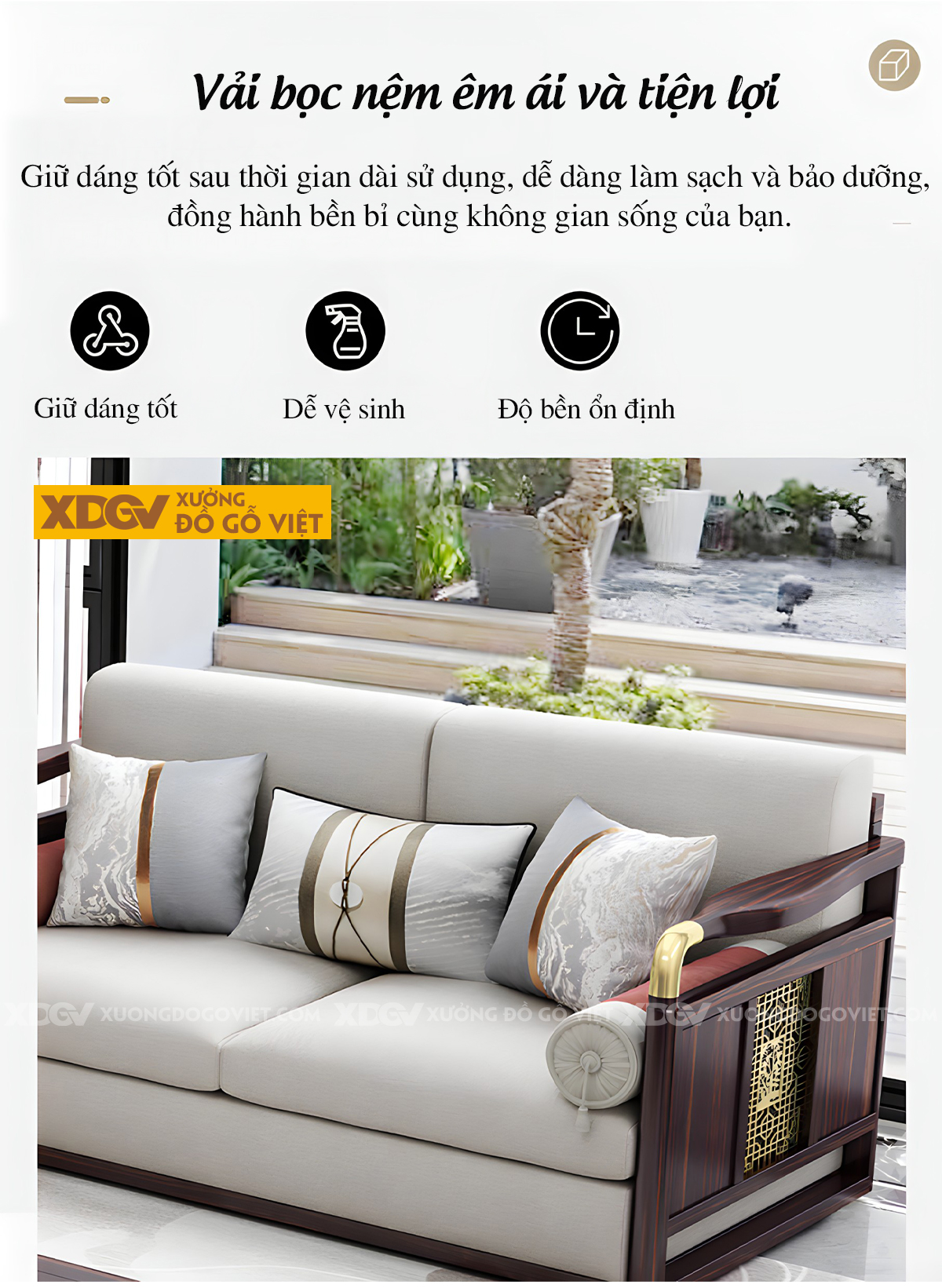 Bộ Sofa Lim Phòng Khách Hiện Đại Á Đông Chân Bệt Dáng Thấp