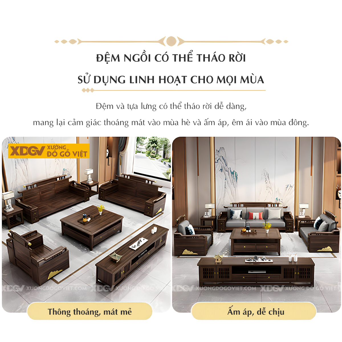 Bộ Sofa Óc Chó Phòng Khách Trung Hoa Á Đông Đẹp Sang Trọng