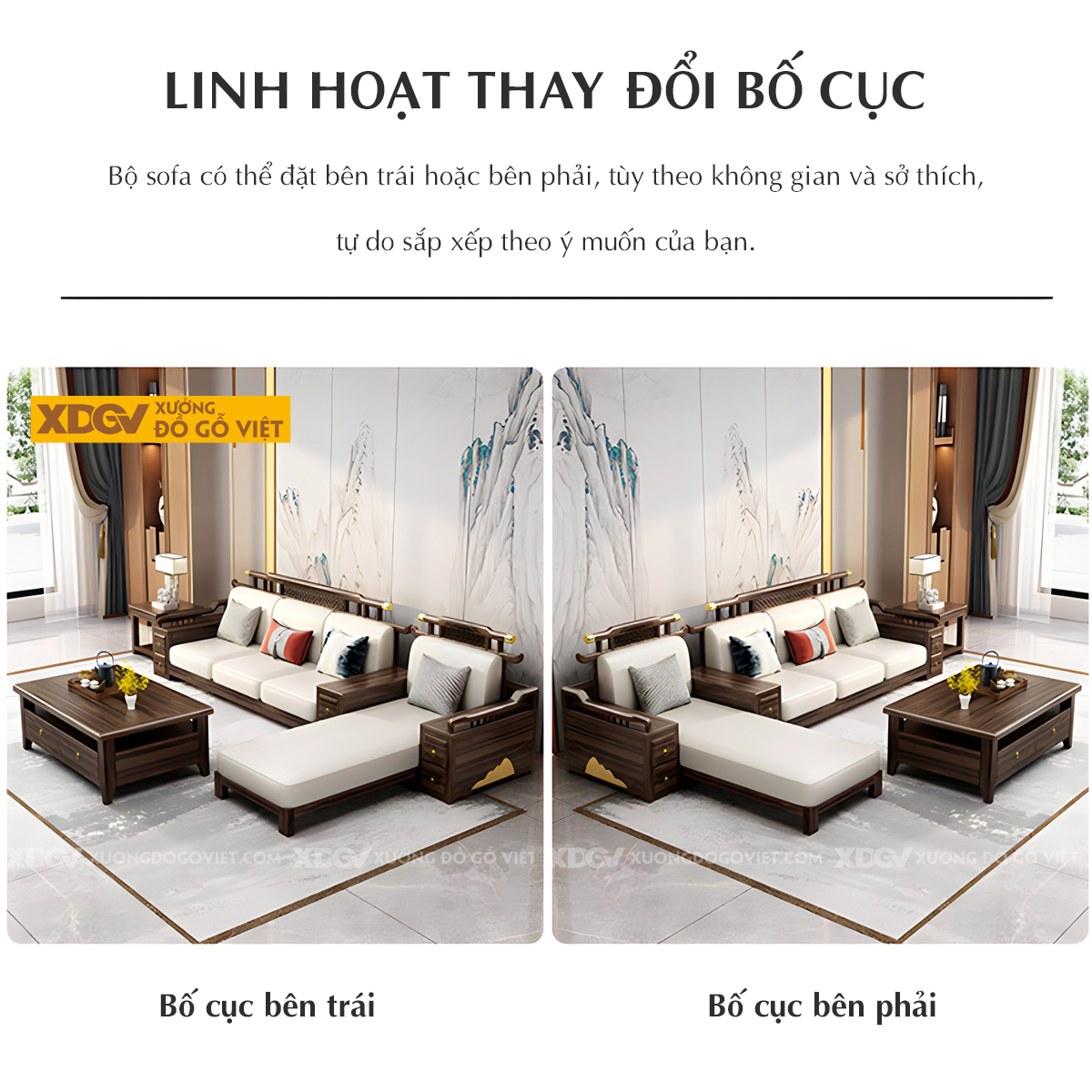 Bộ Sofa Óc Chó Phòng Khách Trung Hoa Á Đông Đẹp Sang Trọng