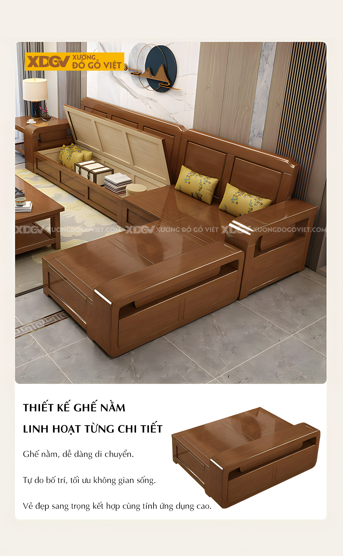 Bộ Sofa Phòng Khách Căm Xe Tự Nhiên Lưng Gỗ Tấm Pano Đẹp