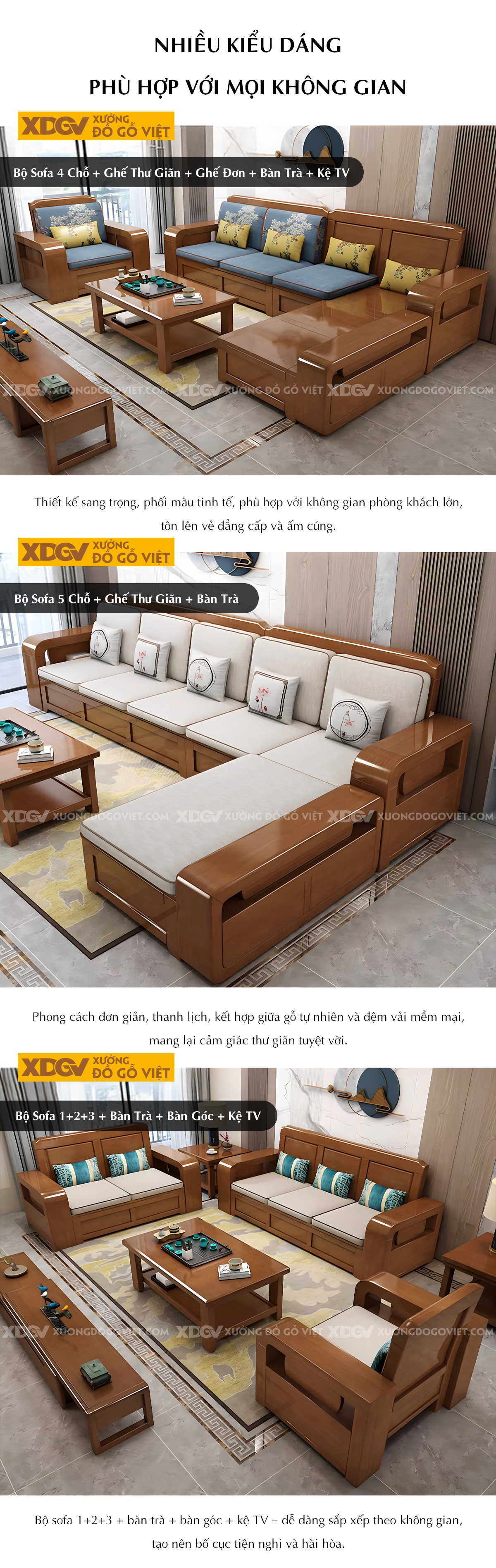 Bộ Sofa Phòng Khách Căm Xe Tự Nhiên Lưng Gỗ Tấm Pano Đẹp