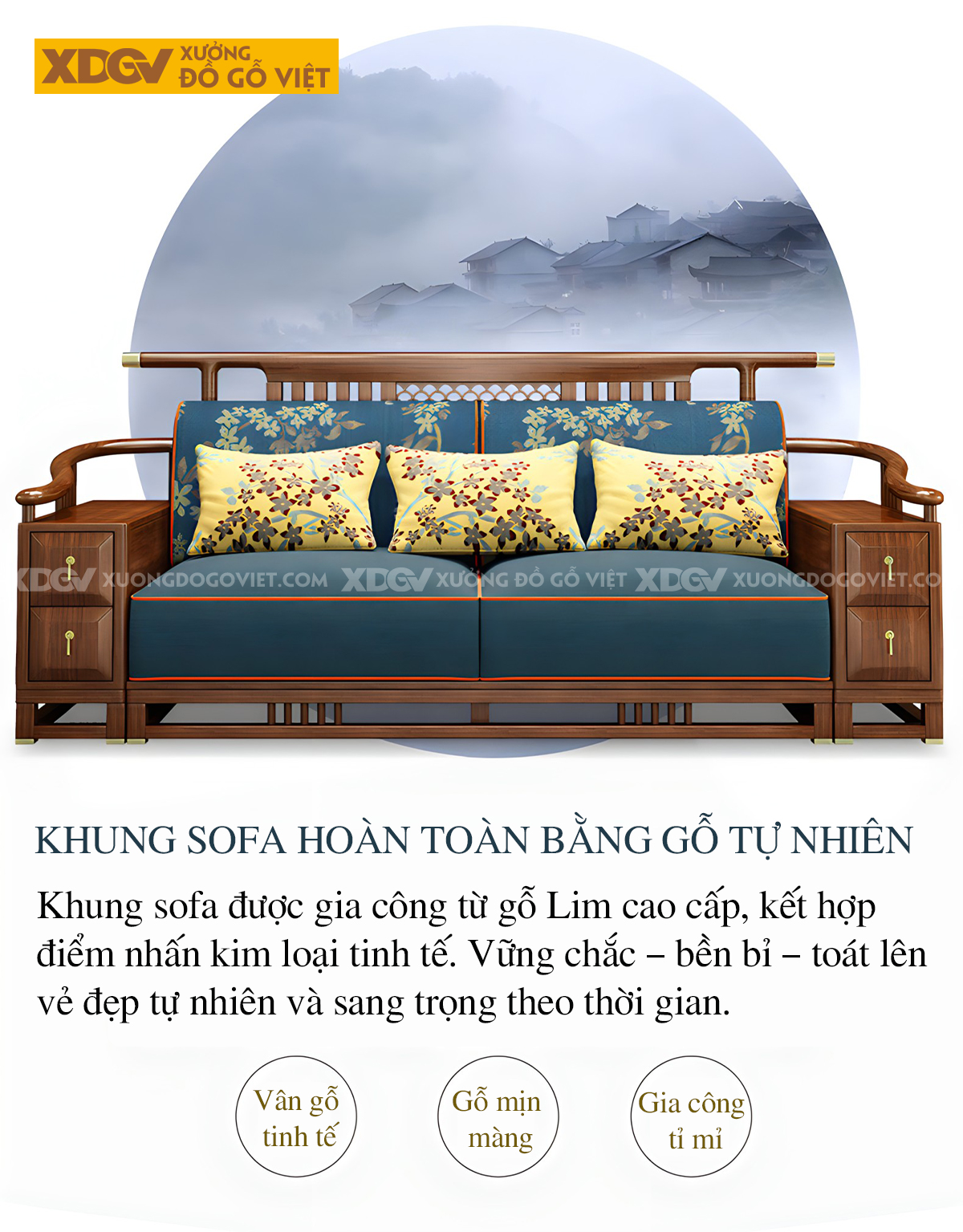 Bộ Sofa Phòng Khách Gỗ Lim Trung Hoa Bọc Nệm Dày Sang Trọng