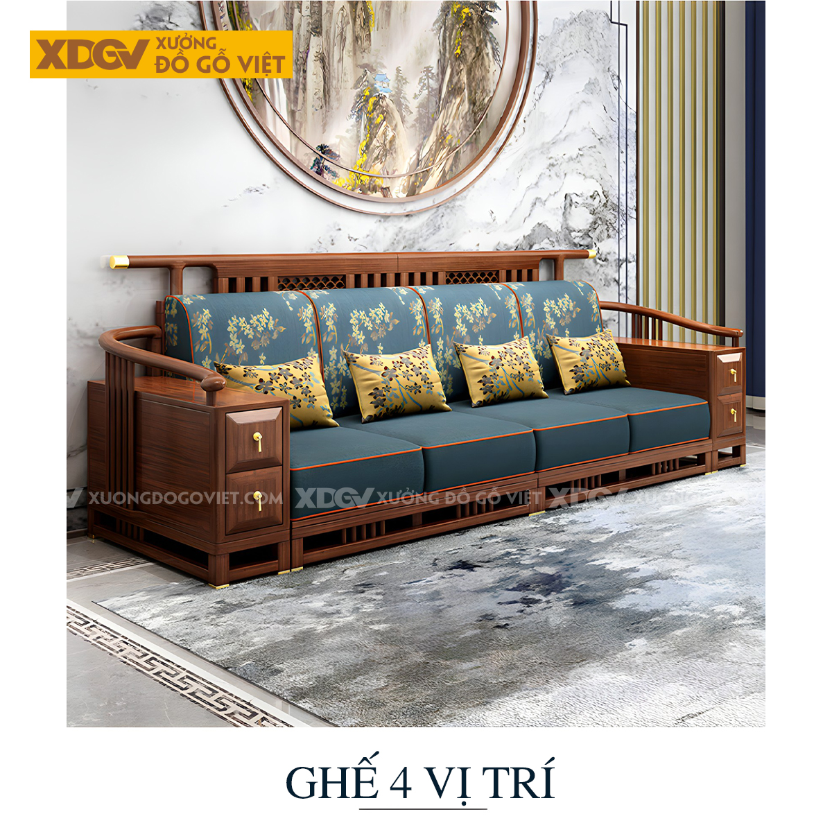 Bộ Sofa Phòng Khách Gỗ Lim Trung Hoa Bọc Nệm Dày Sang Trọng