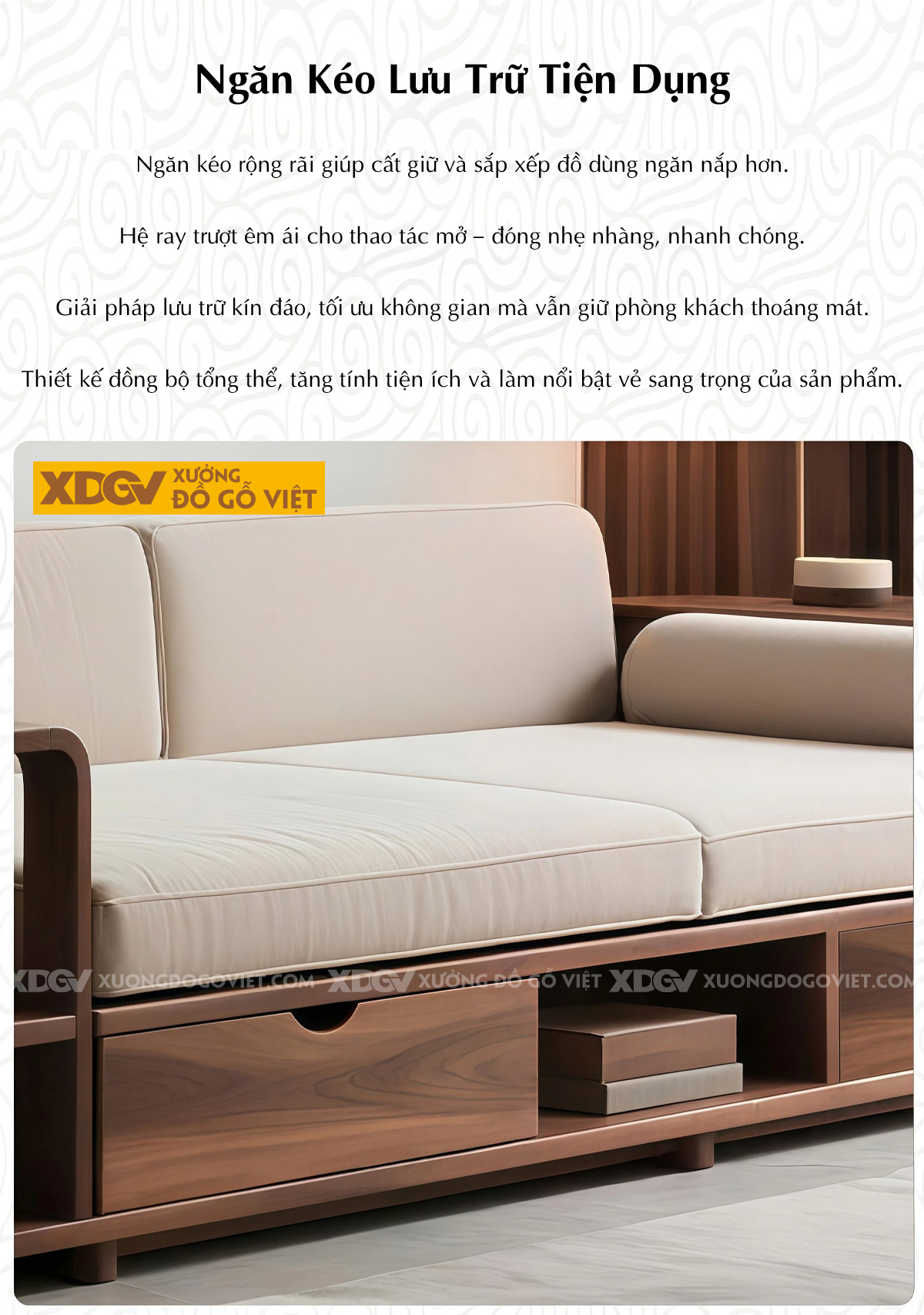 Bộ Sofa Phòng Khách Gỗ Óc Chó Tay Vịn Bản Lớn Dạng Hộp Vuông