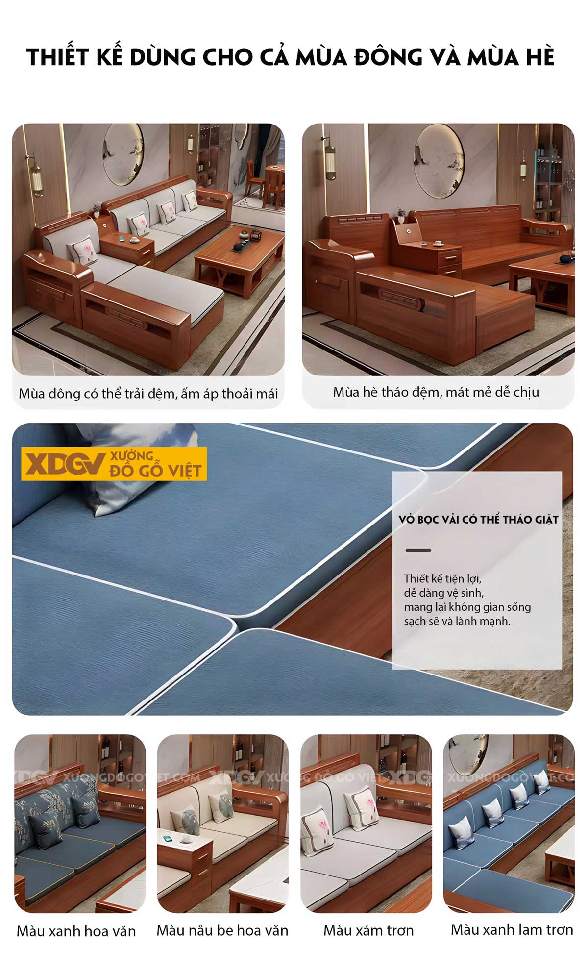 Bộ Sofa Phòng Khách Gỗ Sồi Á Đông Đầu Bo Góc Tay Uốn Lượn