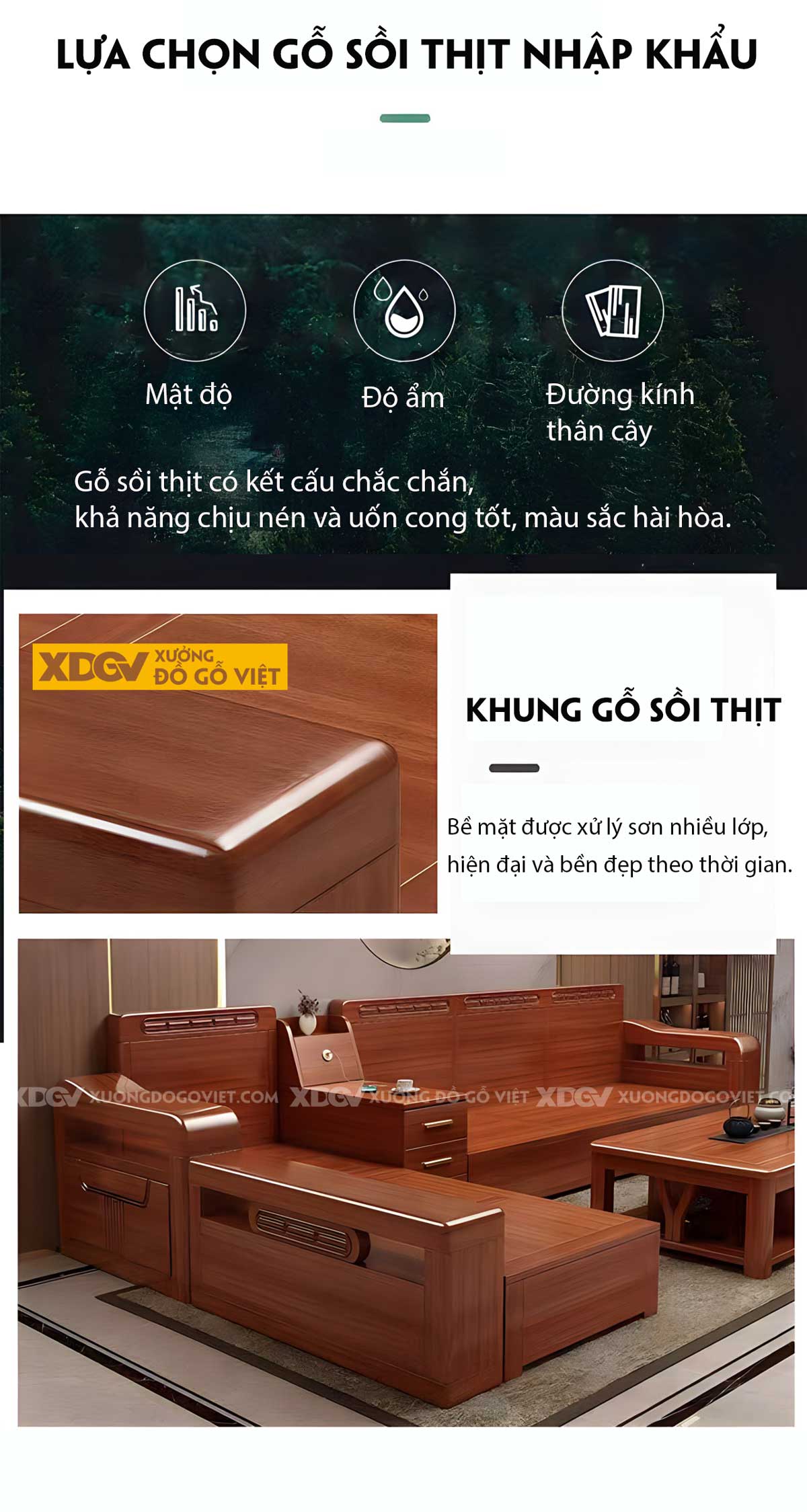 Bộ Sofa Phòng Khách Gỗ Sồi Á Đông Đầu Bo Góc Tay Uốn Lượn