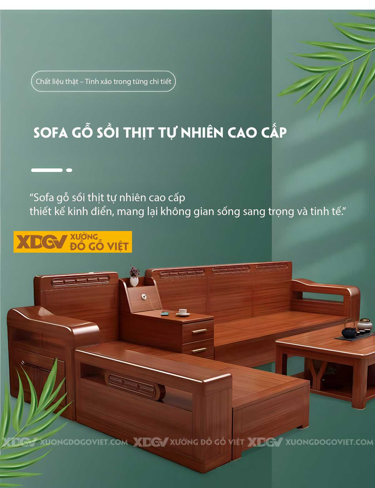 Bộ Sofa Phòng Khách Gỗ Sồi Á Đông Đầu Bo Góc Tay Uốn Lượn