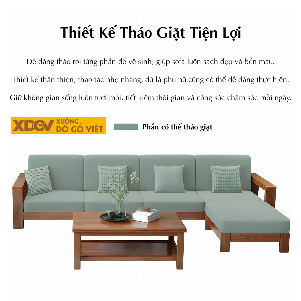Bộ Sofa Phòng Khách Gỗ Sồi Bọc Nệm Tối Giản Tựa Nan Mới