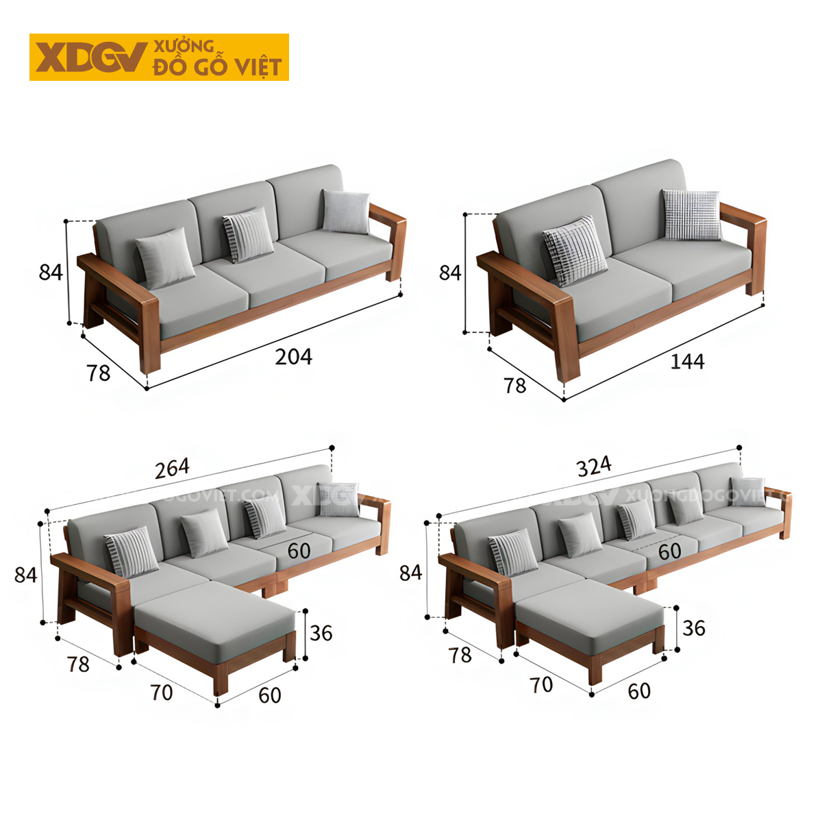 Bộ Sofa Phòng Khách Gỗ Sồi Bọc Nệm Tối Giản Tựa Nan Mới