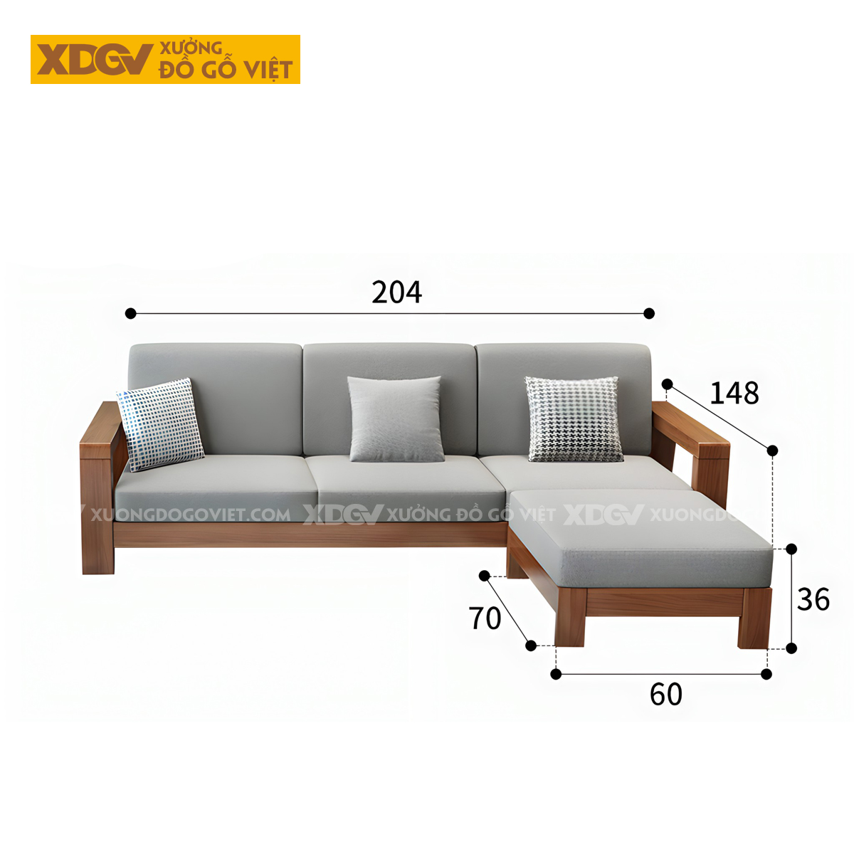 Bộ Sofa Phòng Khách Gỗ Sồi Bọc Nệm Tối Giản Tựa Nan Mới
