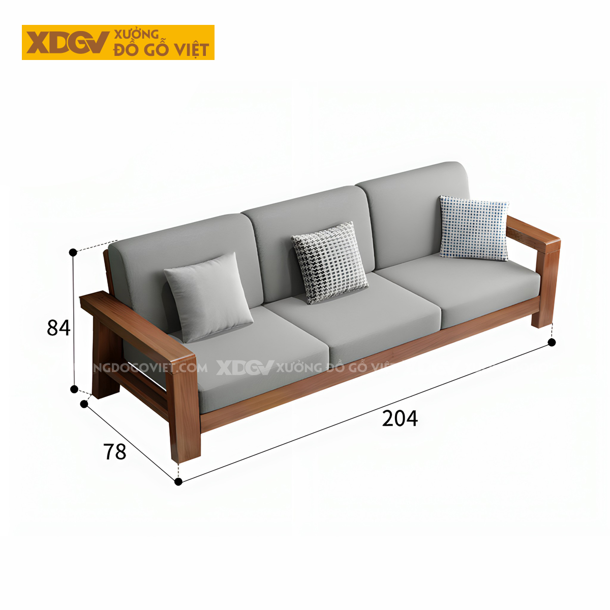 Bộ Sofa Phòng Khách Gỗ Sồi Bọc Nệm Tối Giản Tựa Nan Mới
