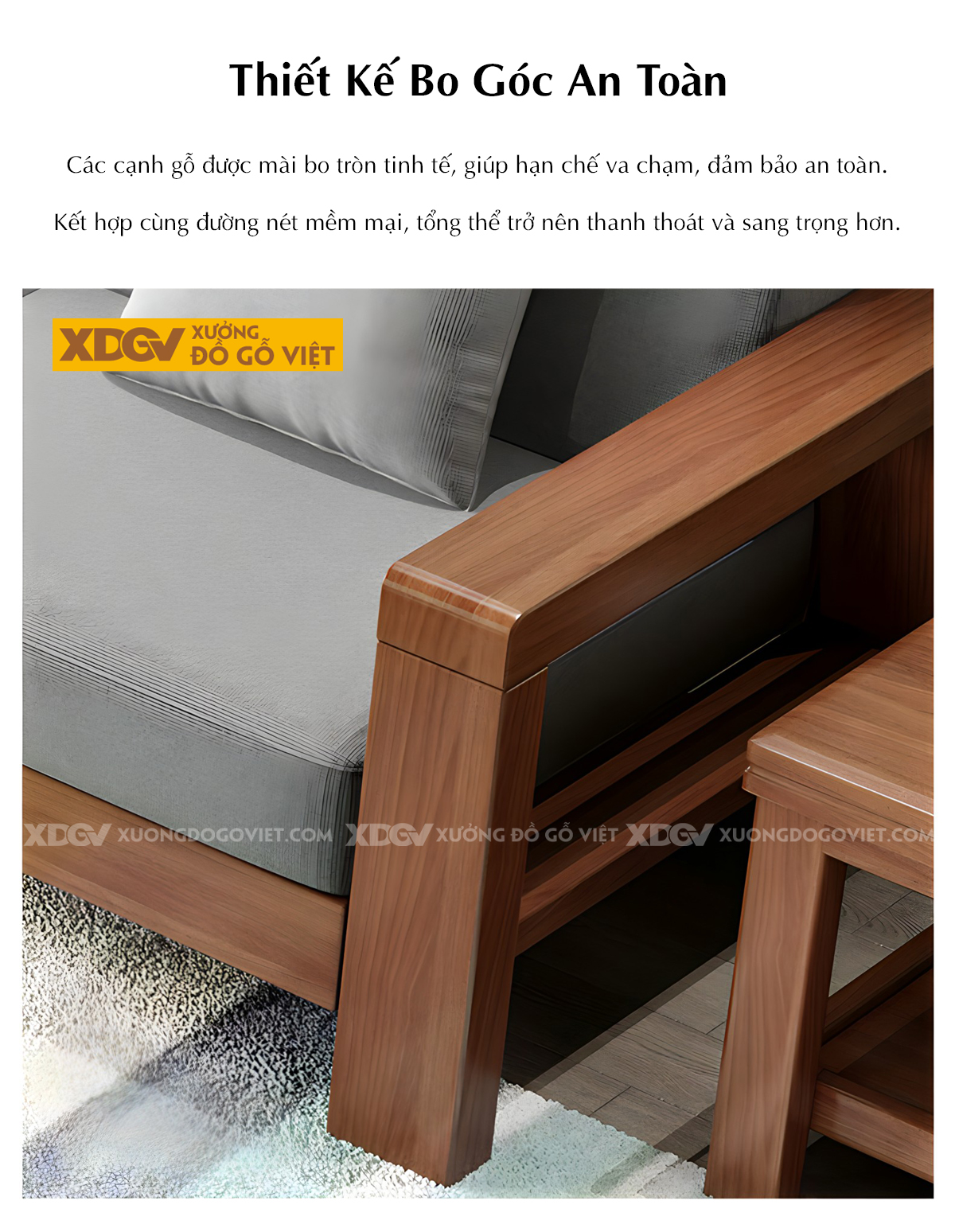 Bộ Sofa Phòng Khách Gỗ Sồi Bọc Nệm Tối Giản Tựa Nan Mới