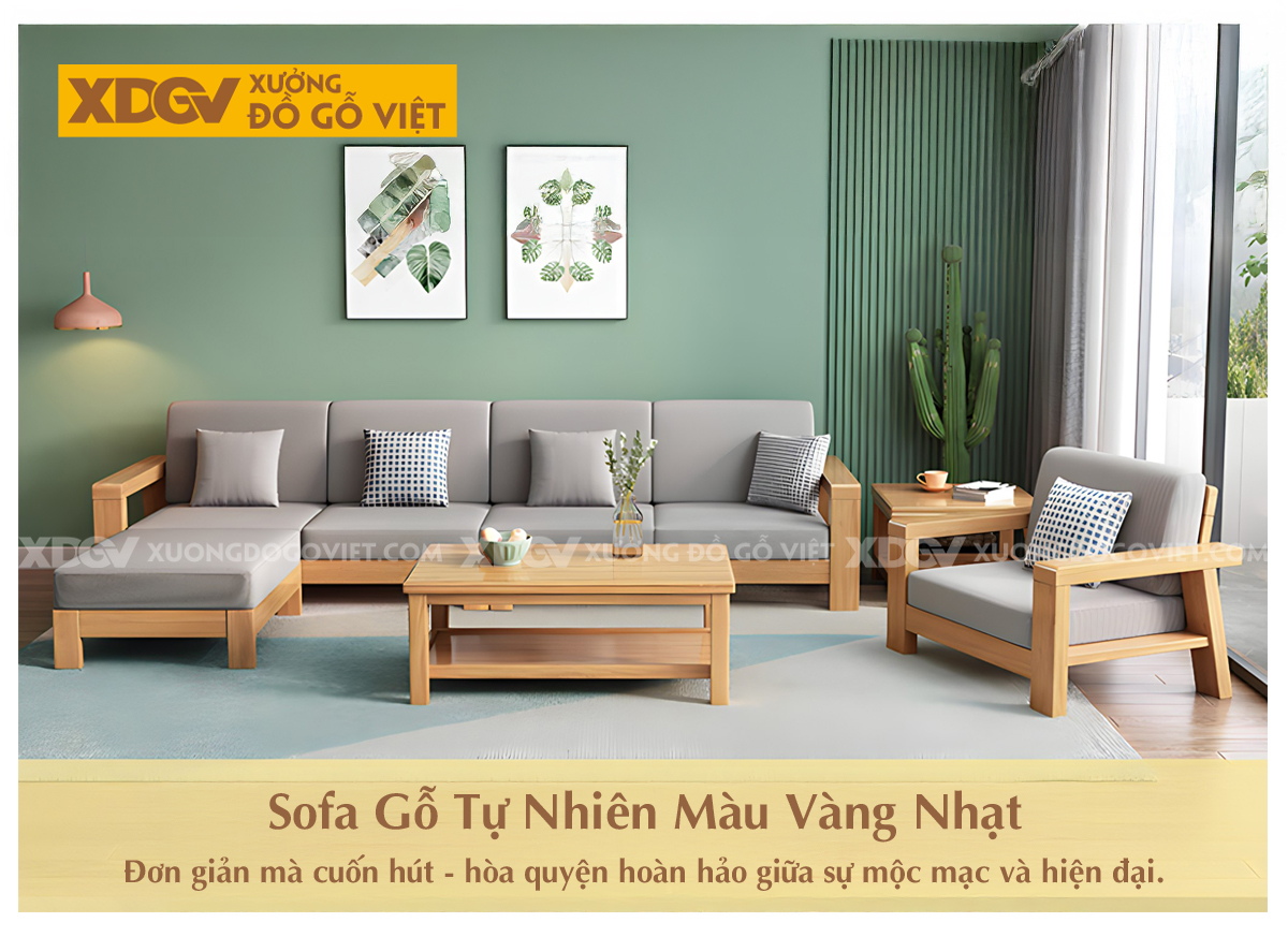 Bộ Sofa Phòng Khách Gỗ Sồi Bọc Nệm Tối Giản Tựa Nan Mới