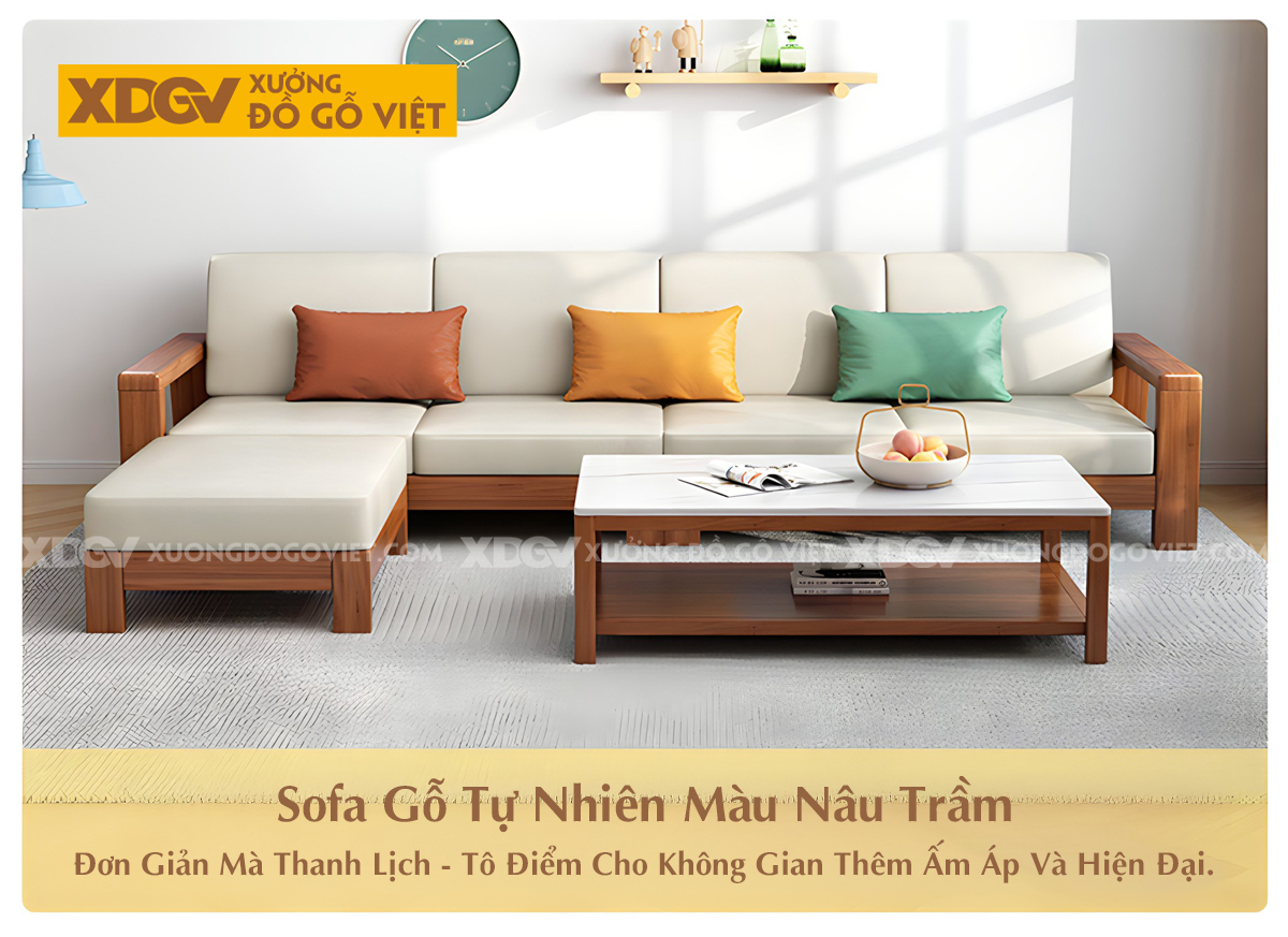 Bộ Sofa Phòng Khách Gỗ Sồi Bọc Nệm Tối Giản Tựa Nan Mới