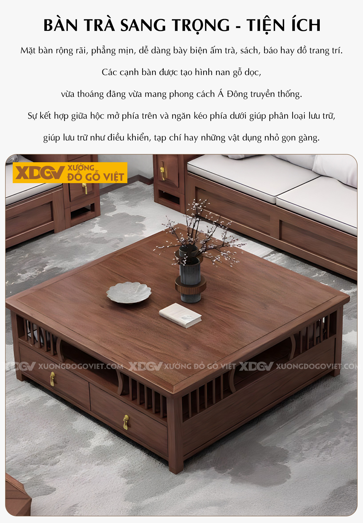 Bộ Sofa Phòng Khách Óc Chó Tân Trung Hoa Cổ Điển Sang Trọng
