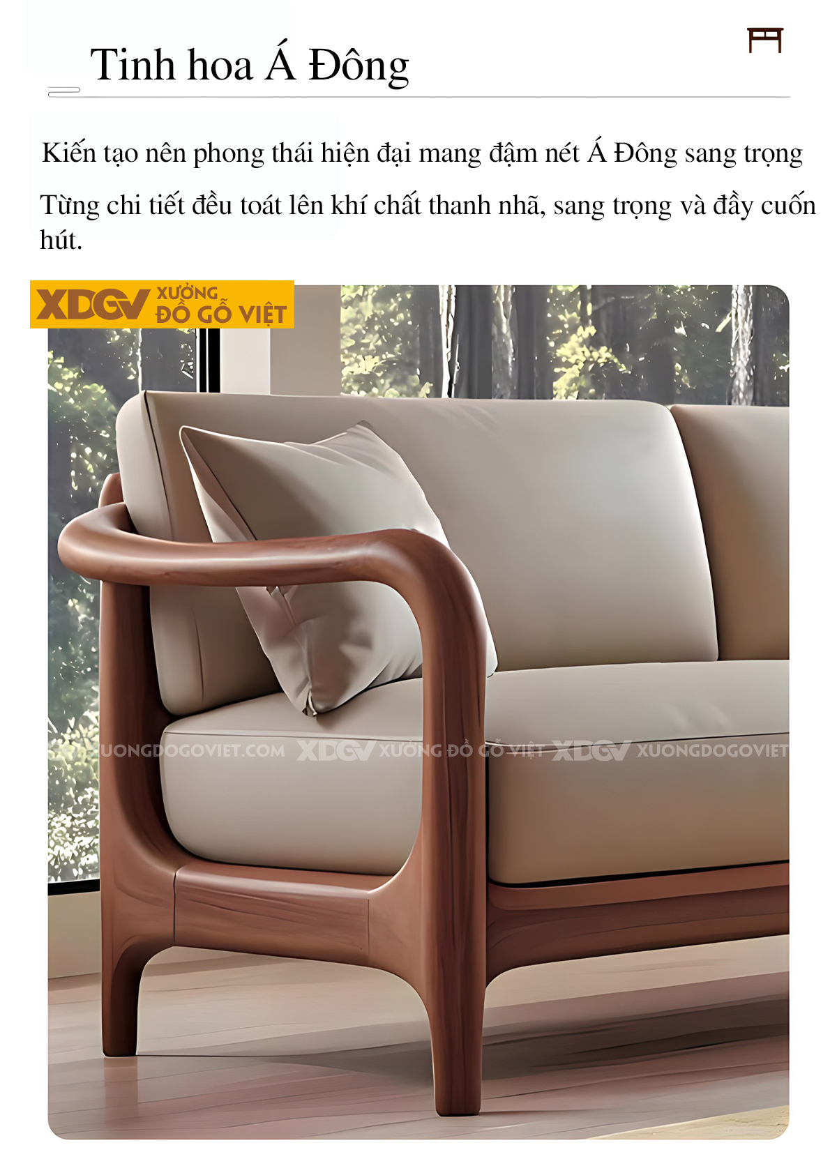 Ghế Sofa Gỗ Lim Á Đông Chân Cao Tay Tựa Uốn Cong Mềm Mại