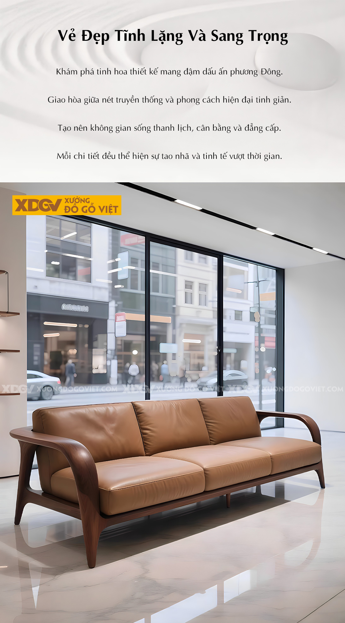 Ghế Sofa Gỗ Sồi Mỹ Japandi Ghép Nối Uốn Cong Nghệ Thuật