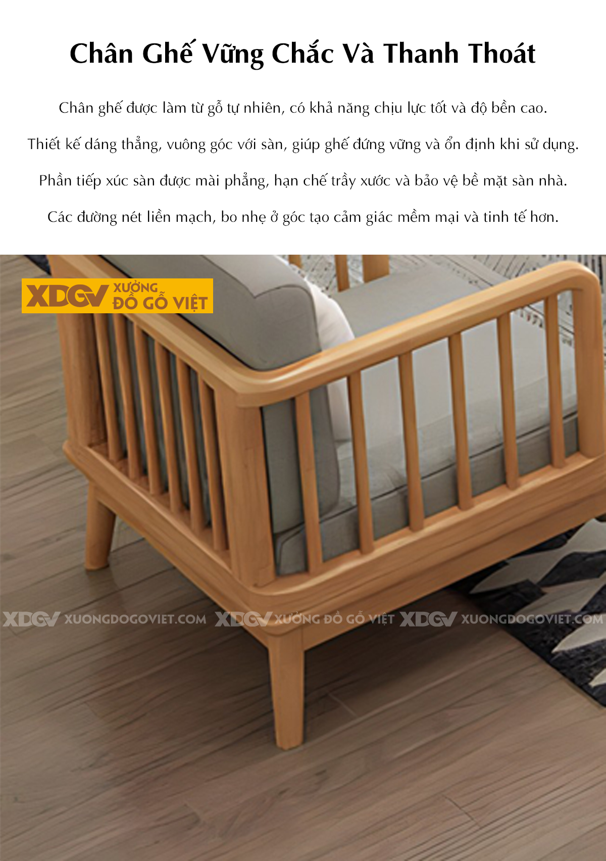 Ghế Sofa Phòng Khách Tay Vịn Cao Bo Tròn Khung Nan Lót Nệm