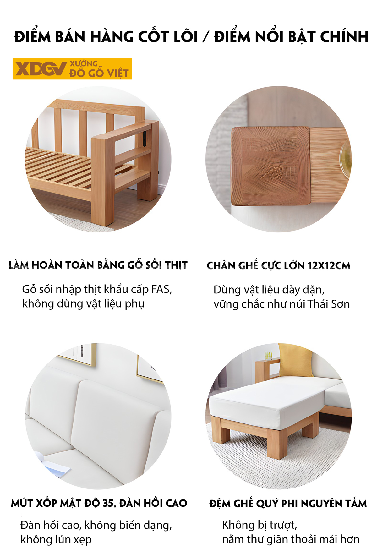 Ghế Sofa Sồi Gia Đình Phòng Khách Góc L Vuông Vức Tối Giản