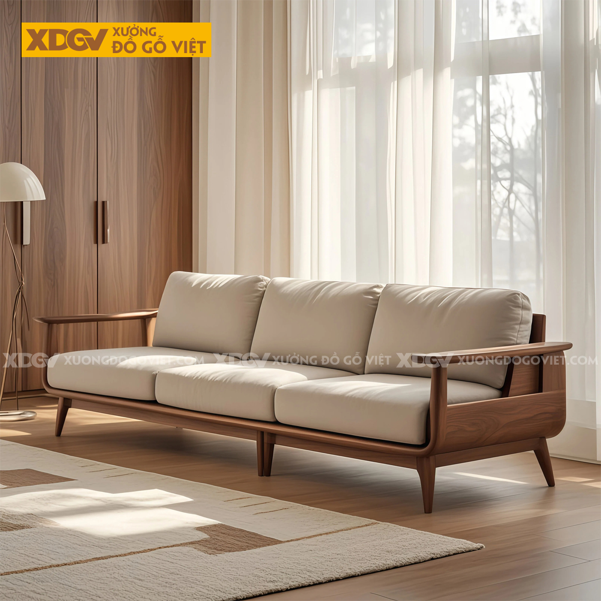 Ghế Sofa Văng Gỗ Óc Chó Bắc Âu Tay Mái Chèo Chân Côn