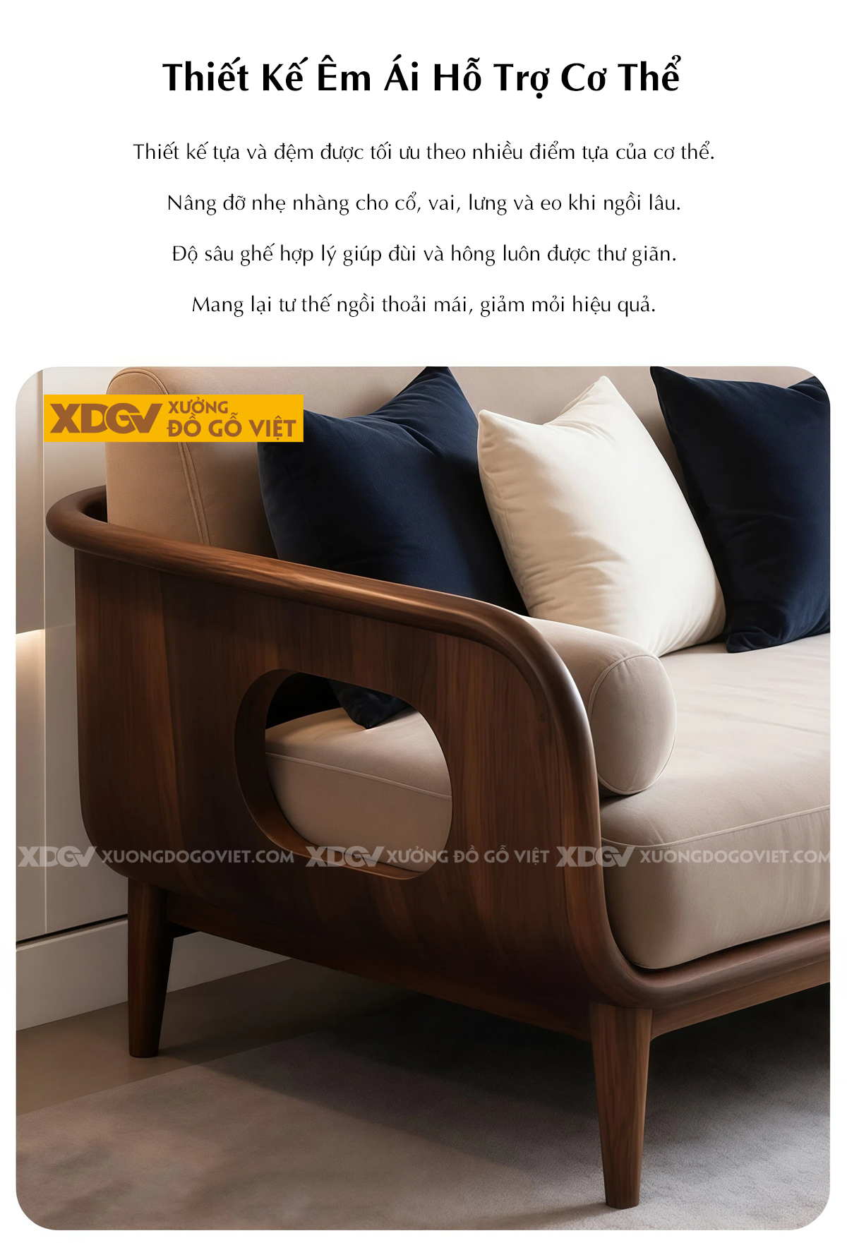 Ghế Sofa Văng Gỗ Sồi Mỹ Dáng Thuyền Uốn Cong Liền Mạch