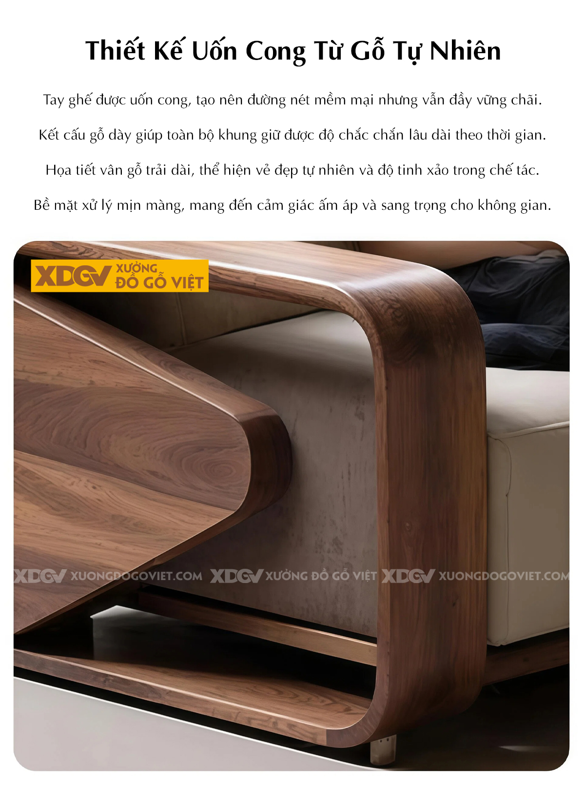 Ghế Sofa Văng Óc Chó Chân Quỳ Ốp Hông Tam Giác Sang Trọng