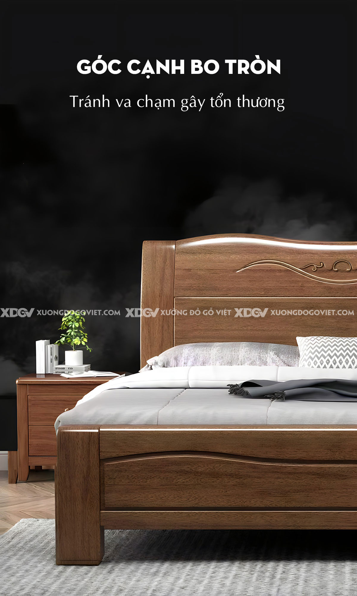Giường Gỗ Căm Xe Tân Cổ Điển Họa Tiết Chạm Khắc Tinh Xảo